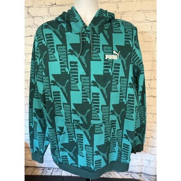 PUMA Mens Power AOP Graphic Athletic Outerwear Hoodie Teal XL - Picture 2 of 11